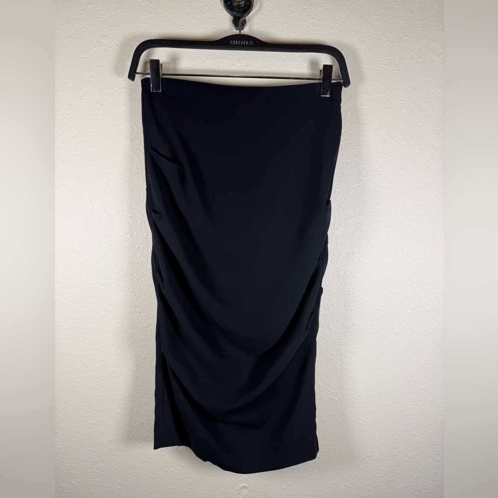 Nicole Miller Collection Black Gently Ruched Midi Skirt Silk Spandex Sz 2